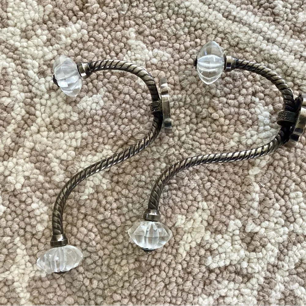 Anthropologie Silver-Tone Twisted Metal Wall Hooks with Clear Glass Knobs (3)